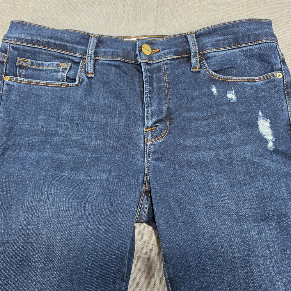 Frame Denim Jeans Womens 32 Blue Excellent Distressed Slim Straight Leg